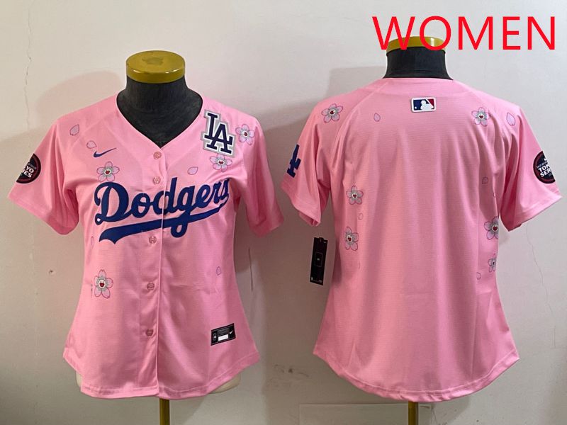 Women Los Angeles Dodgers Blank Pink Sakura Edition 2025 Nike MLB Jersey style 4->women mlb jersey->Women Jersey